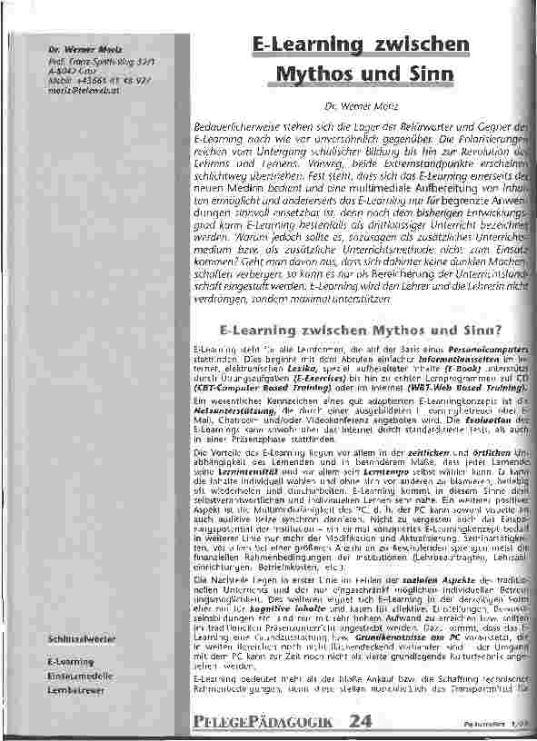 Vorschauseite 1: E-Learning zwischen Mythos und Sinn
