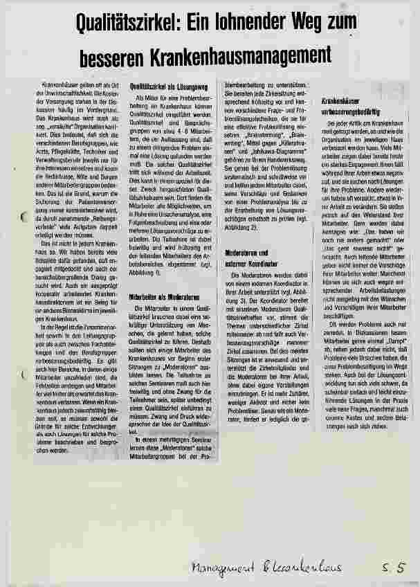 Vorschauseite 1: Qualitätszirkel: Ein lohnender Weg zum besseren Krankenhausmanagement Teil 1