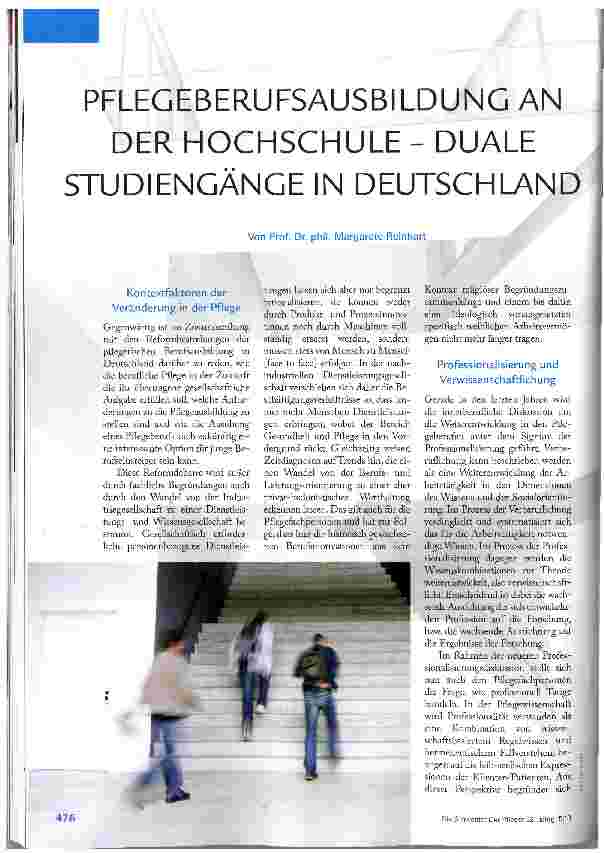 Vorschauseite 1: PFLEGEBERUFSAUSBILDUNG AN DER HOCHSCHULE - DUALE STUDIENGÄNGE IN DEUTSCHLAND