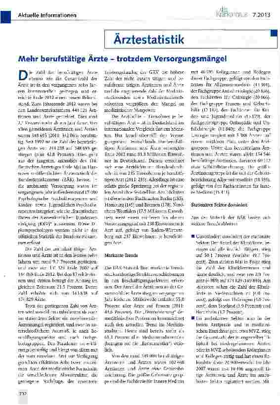 Vorschauseite 1: Mehr berufstätige Ärzte - trotzdem Versorgungsmängel