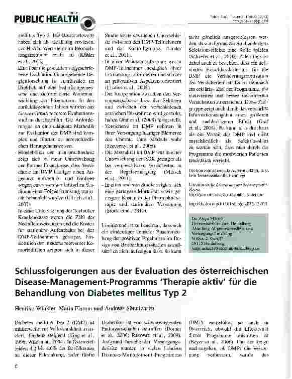 Vorschauseite 1: Schlussfolgerungen aus der Evaluation des österreichischen Disease-Management-Programms Therapie aktiv für die Behandlung von Diabetes mellitus Typ 2