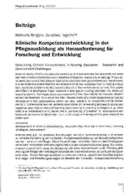 Vorschauseite 1: Klinische Kompetenzentwicklung in der Pflegeausbildung als Herausforderung für Forschung und Entwicklung