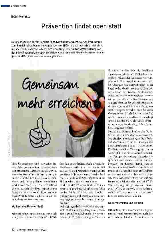 Vorschauseite 1: Prävention findet oben statt
