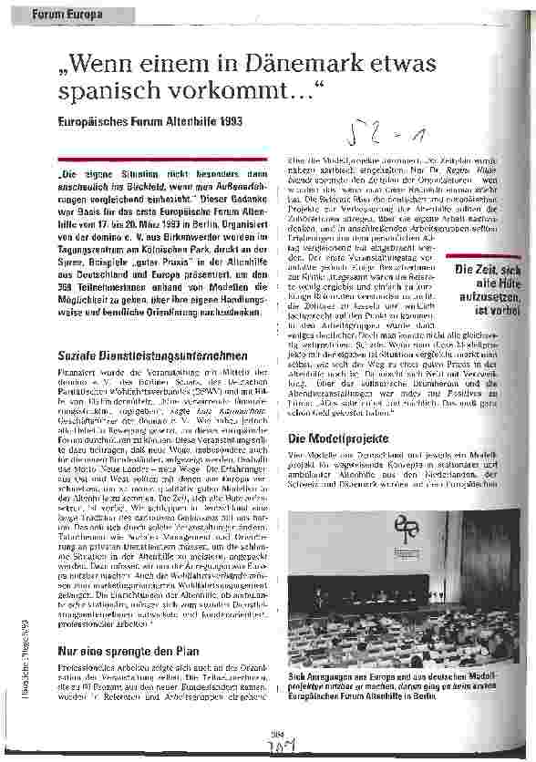 Vorschauseite 1: Wenn einem in Dänemark etwas spanisch vorkommt ... Europäisches Forum Altenhilfe 1993