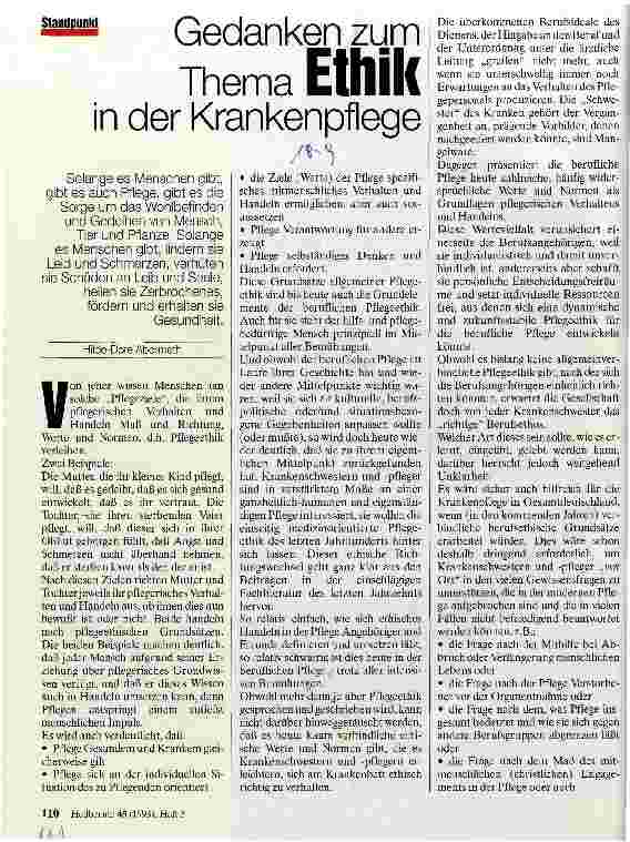 Vorschauseite 1: Gedanken zum Thema ETHIK in der Krankenpflege