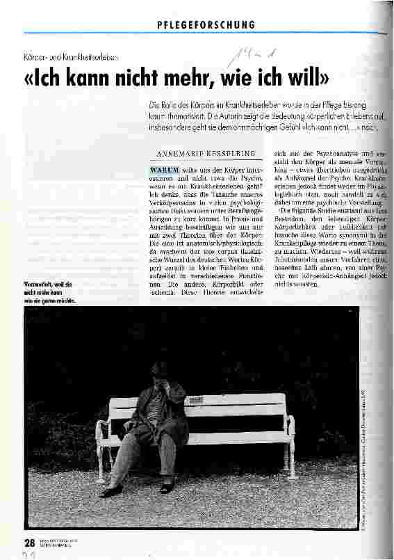 Vorschauseite 1: Ich kann nicht mehr, wie ich will Körperund Krankheitserleben (Sekundäranalyse aus 48 Interviews)