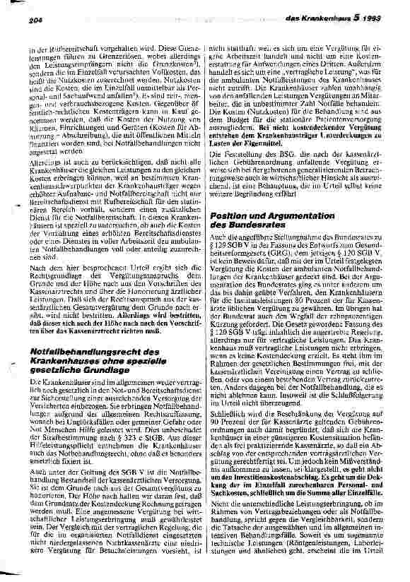 Vorschauseite 3: Ambulante Notfallbehandlung im Krankenhaus Anmerkungen zum Urteil des BSG vom 19.08.92 - 6 RKa 6/91