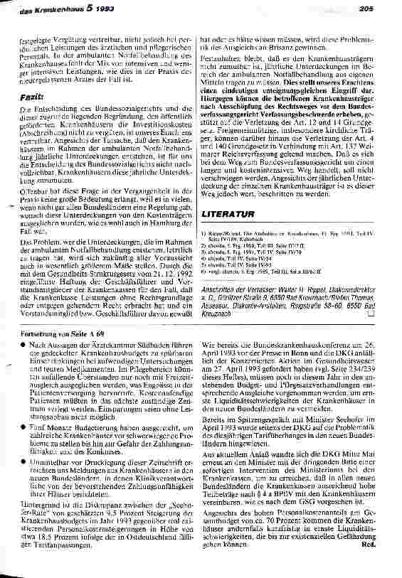 Vorschauseite 4: Ambulante Notfallbehandlung im Krankenhaus Anmerkungen zum Urteil des BSG vom 19.08.92 - 6 RKa 6/91