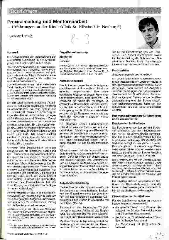 Vorschauseite 1: Praxisanleitung und Mentorenarbeit Erfahrungen an der Kinderklinik St.Elisabeth in Neuburg