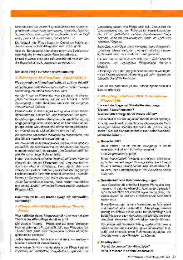 Vorschauseite 2: Theorie der Altenpflege - Was bringt sie Pflegern und Gepflegten? Tage der Altenpflege 1993: Sicherheit durch Professionalität