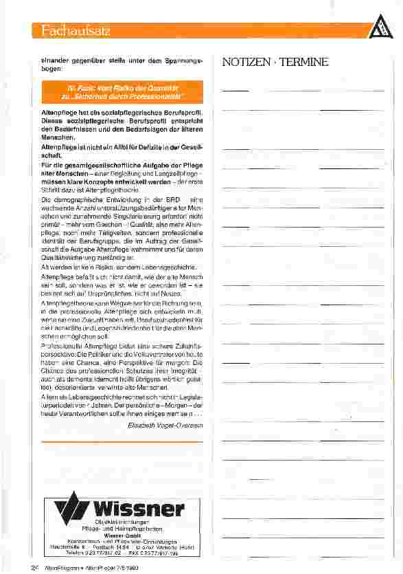 Vorschauseite 5: Theorie der Altenpflege - Was bringt sie Pflegern und Gepflegten? Tage der Altenpflege 1993: Sicherheit durch Professionalität
