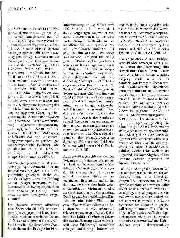 Vorschauseite 5: Zum Unterhalten einer unerlaubten Rezeptsammelstelle OLG Naumburg, Urteil vom 3. Juli 2002