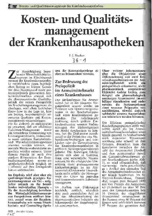 Vorschauseite 1: Kostenund Qualitätsmanagement der Krankenhausapotheken