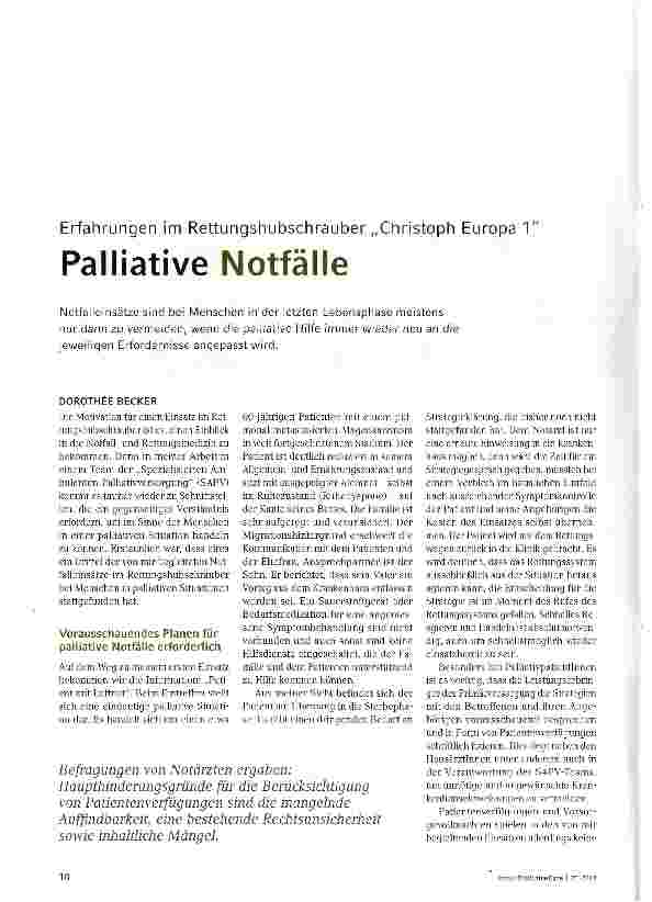 Vorschauseite 1: Erfahrungen im Rettungshubschrauber Christoph Europa 1 Palliative Notfälle