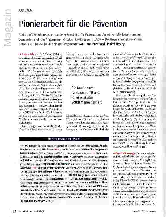 Vorschauseite 1: Pionierarbeit für die Pävention
