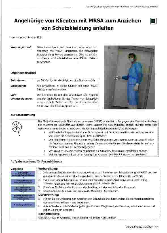 Vorschauseite 1: Angehörige von Klienten mit MRSA zum Anziehen von Schutzkleidung anleiten