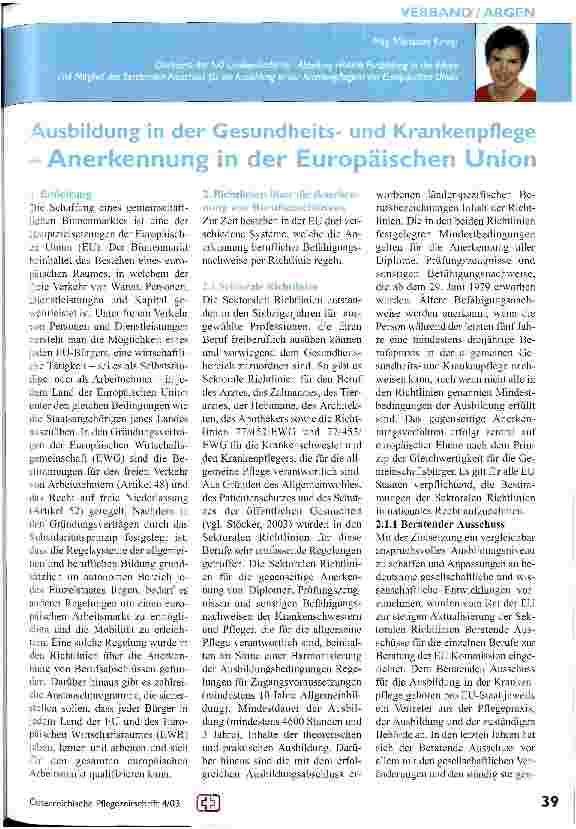 Vorschauseite 1: Ausbildung in der Gesundheitsund Krankenpflege Anerkennung in der Europäischen Union