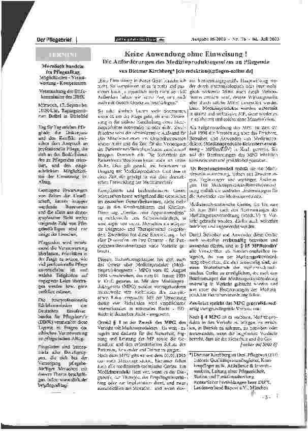 Vorschauseite 1: Keine Anwendung ohne Einweisung! Die Anforderungen des Medizinproduktegesetzes an Pflegende