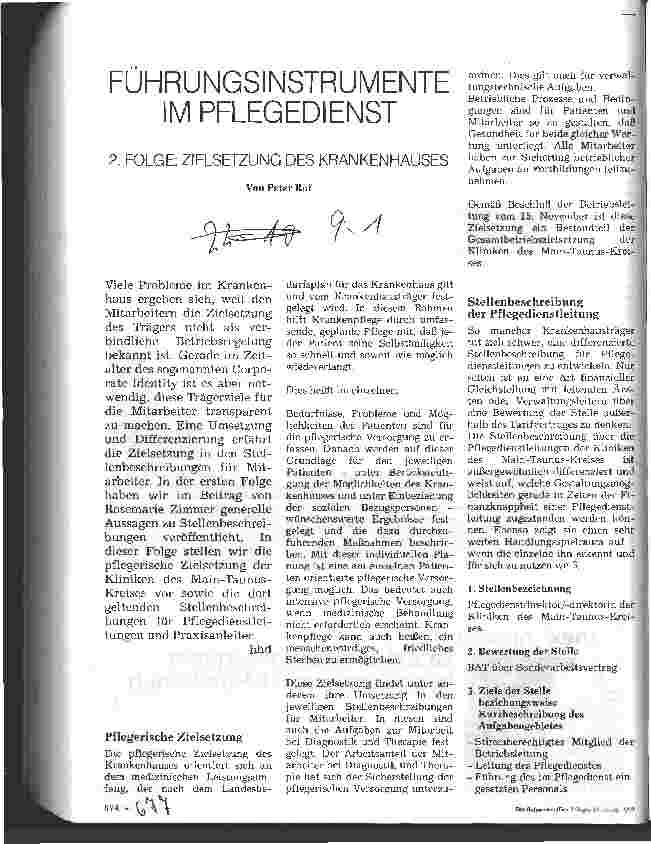 Vorschauseite 1: Führungsinstrumente im Pflegedienst 2. Folge: Zielsetzung des Krankenhauses