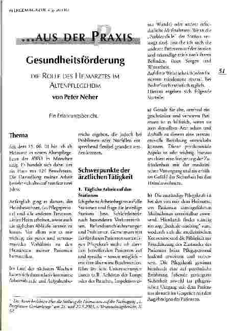 Vorschauseite 1: Gesundheitsförderung Die Rolle des Heimarztes im Altenpflegeheim - Ein Erfahrungsbericht