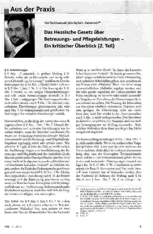 Vorschauseite 1: Das Hessische Gesetz über Betreuungsund Pflegeleistungen Ein kritischer Überblick (2. Teil)