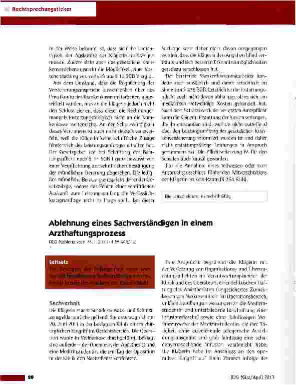 Vorschauseite 3: Haftung einer sesetzlichen Krankenkasse für unrichtige Leistungszusagen OLG Karlsruhe vom 18.12.2012 (12 U 105/12)