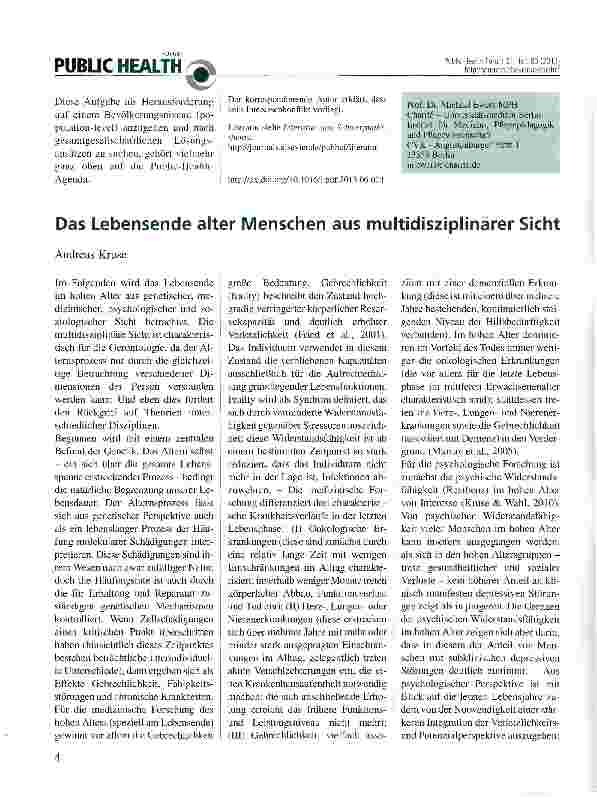 Vorschauseite 1: Das Lebensende alter Menschen aus multidisziplinärer Sicht