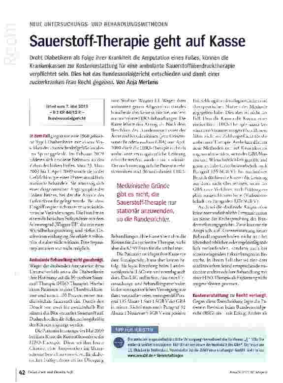 Vorschauseite 1: Sauerstoff-Therapie geht auf Kasse
