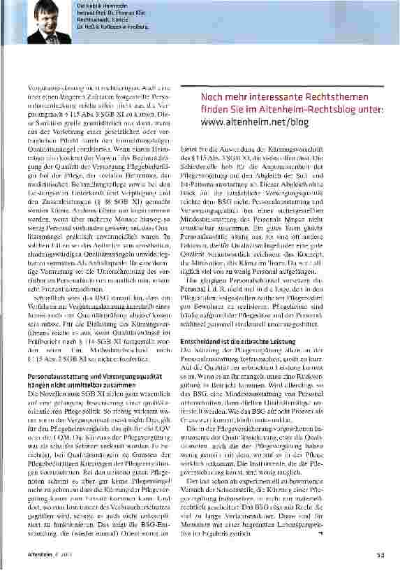 Vorschauseite 2: Zu wenig Personal rechtfertigt allein keine Vergütungskürzung