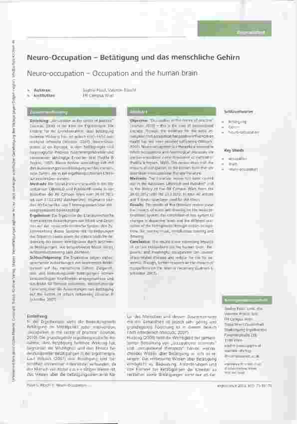 Vorschauseite 1: Neuro-Occupation - Betätigung und das menschliche Gehirn