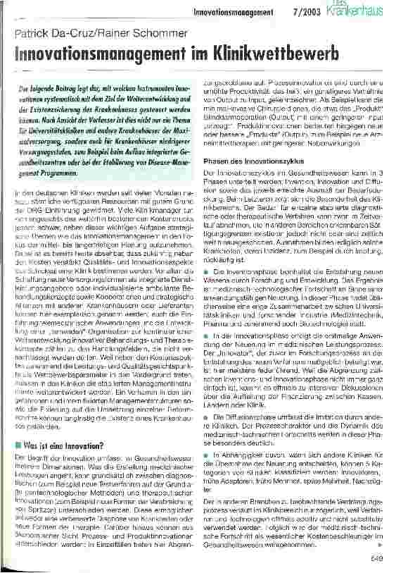 Vorschauseite 1: Innovationsmanagement im Klinikwettbewerb