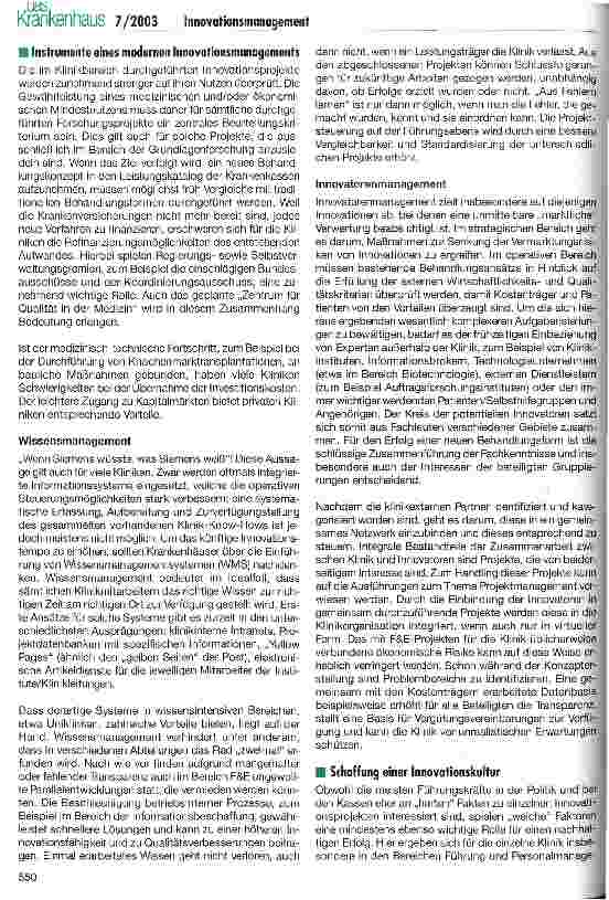 Vorschauseite 2: Innovationsmanagement im Klinikwettbewerb