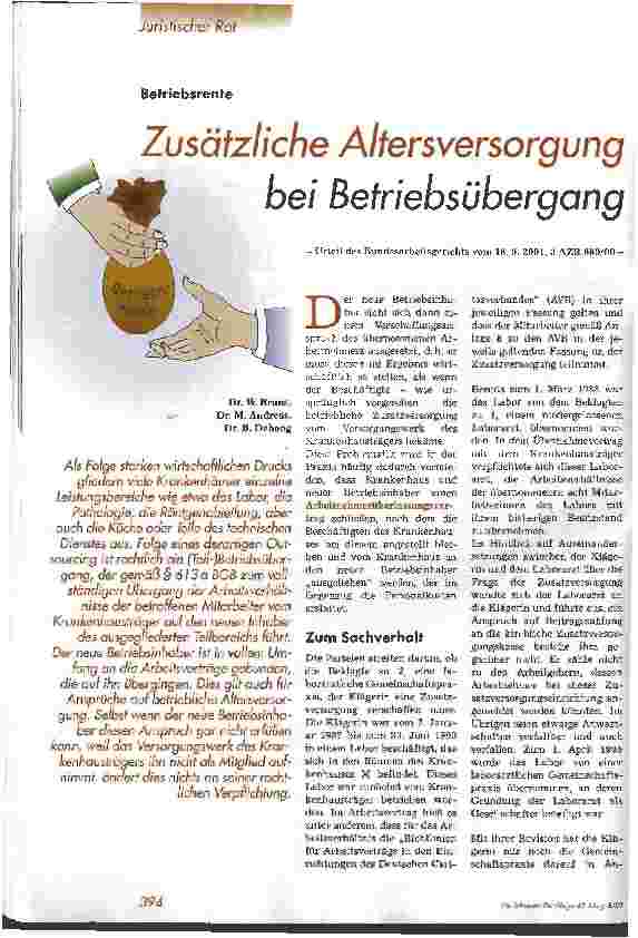 Vorschauseite 1: Zusätzliche Altersversorgung bei Betriebsübergang