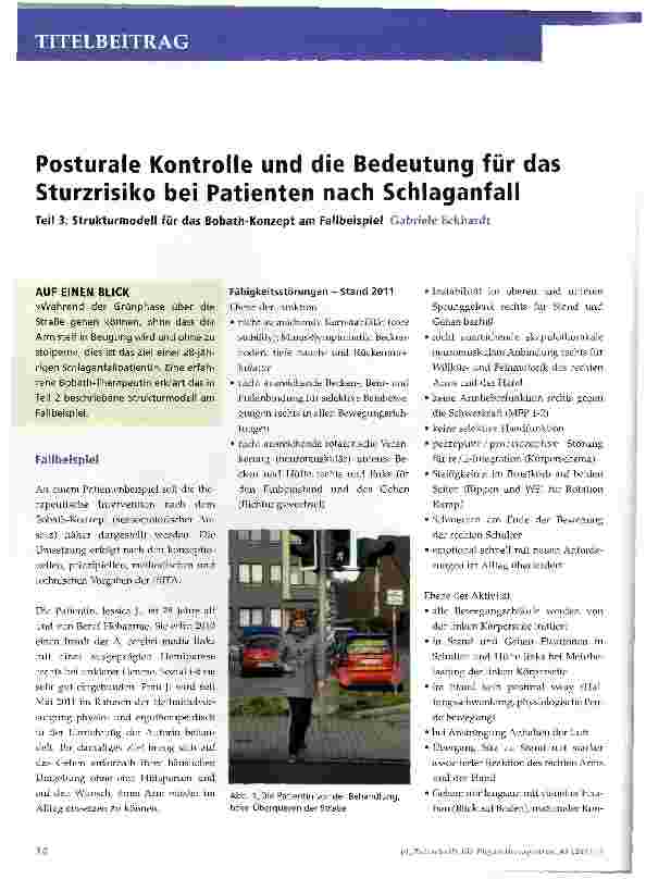Vorschauseite 1: Posturale Kontrolle und die Bedeutung für das Sturzrisiko bei Patienten nach Schlaganfall Teil 3: Strukturmodell für das Bobath-Konzept am Fallbeispiel