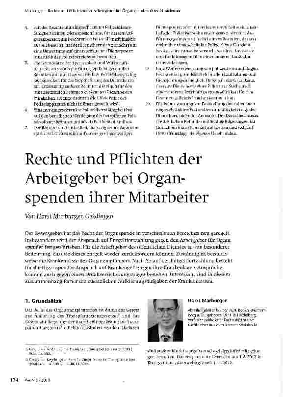 Vorschauseite 1: Rechte und Pflichten der Arbeitgeber bei Organspenden ihrer Mitarbeiter