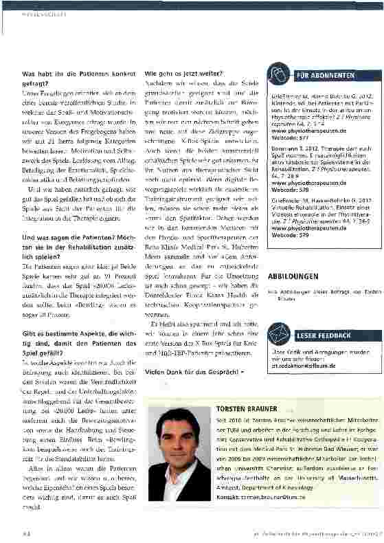 Vorschauseite 3: Entwicklung therapiegerechter X-Box-Spiele für Knieund Hüft-TEP-Patienten