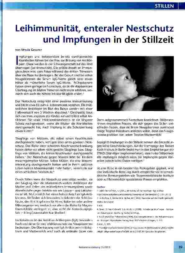 Vorschauseite 1: Leihimmunität, enteraler Nestschutz und Impfungen in der Stillzeit