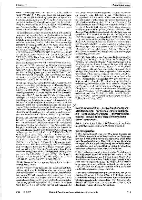 Vorschauseite 1: Bewährungsaufstieg - tarifvertragliche Besitzstandsregelung - tarifliches Günstigkeitsprin-zip - Sachgruppenvergleich - Tarifvertragsauslegung - abweichende Vergleichsmaßstäbe dur…
