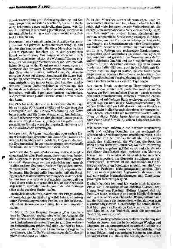 Vorschauseite 2: Krankenhäuser zwischen Fortschritt und Fesselung Rede d.BundesGesundheitsmin. z. Eröffnung Hospital Congress+Interhosp.