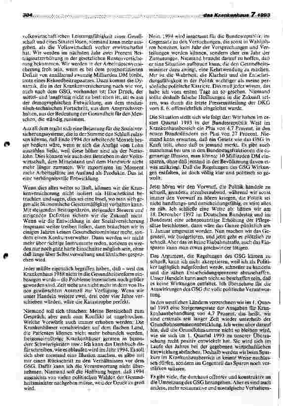 Vorschauseite 3: Krankenhäuser zwischen Fortschritt und Fesselung Rede d.BundesGesundheitsmin. z. Eröffnung Hospital Congress+Interhosp.
