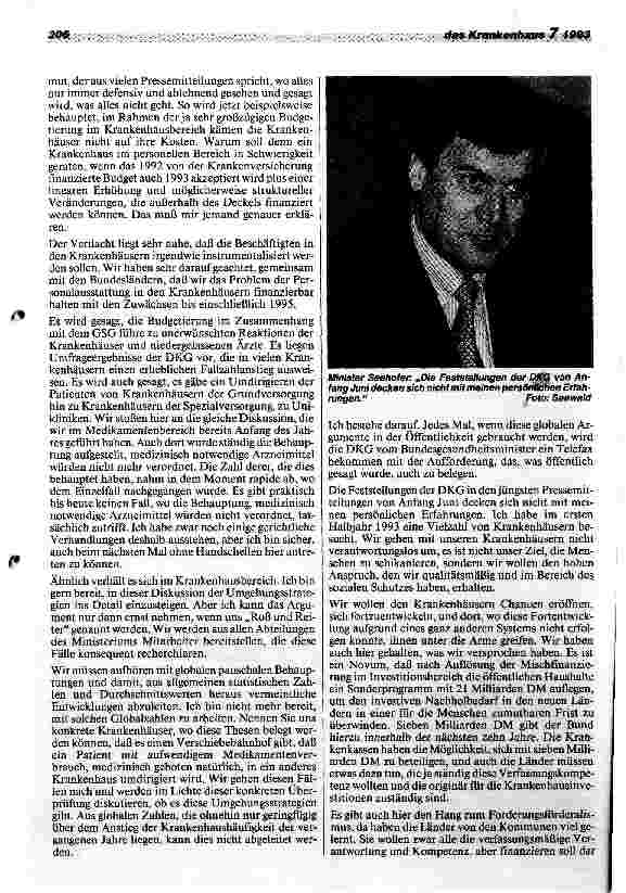 Vorschauseite 5: Krankenhäuser zwischen Fortschritt und Fesselung Rede d.BundesGesundheitsmin. z. Eröffnung Hospital Congress+Interhosp.