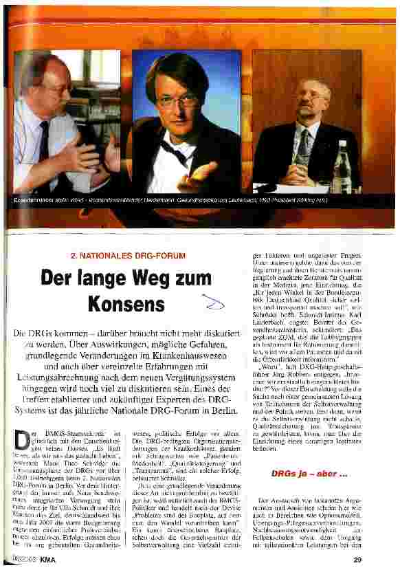 Vorschauseite 1: 2. Nationales DRG-Forum Der lange Weg zum Konsens