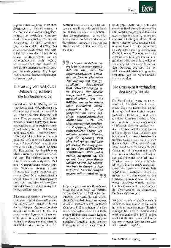 Vorschauseite 2: Die Trennung vom BAT ist möglich Outsourcing und Organschaft bieten sich an