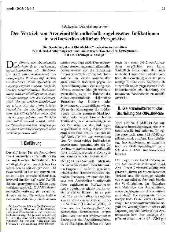 Vorschauseite 1: Der Vertrieb von Arzneimitteln außerhalb zugelassener Indikationen in wettbewerbsrechtlicher Perspektive Die Beurteilung des Off-Label-Use nach dem Arzneimittel-, Sozialund Arztha…