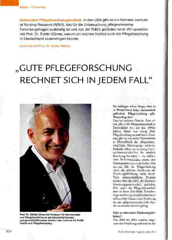 Vorschauseite 1: GUTE PFLEGEFORSCHUNG RECHNETSICH IN JEDEM FALL