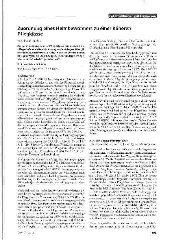 Vorschauseite 1: Zuordnung eines Heimbewohners zu einer höheren Pflegklasse