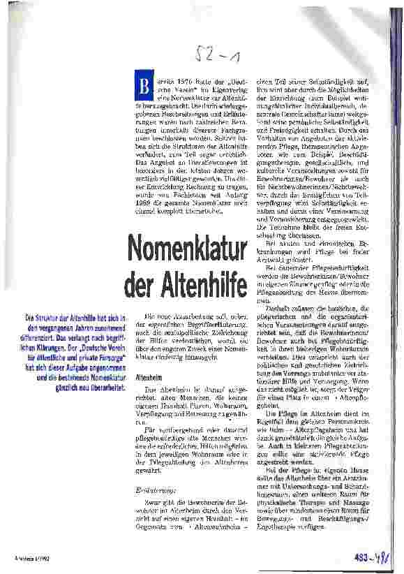 Vorschauseite 1: Nomenklatur der Altenhilfe Begriffsklärungen mit Erläuterungen