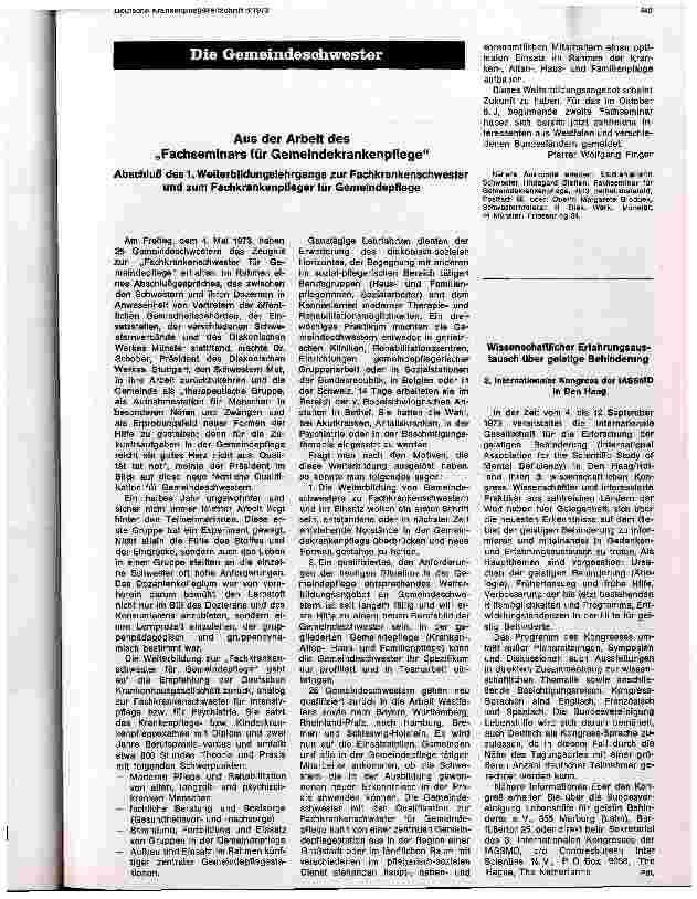 Vorschauseite 1: Aus der Arbeit des Fachseminars für Gemeindekrankenpflege Abschluß des 1. Weiterbildungslehrgangs