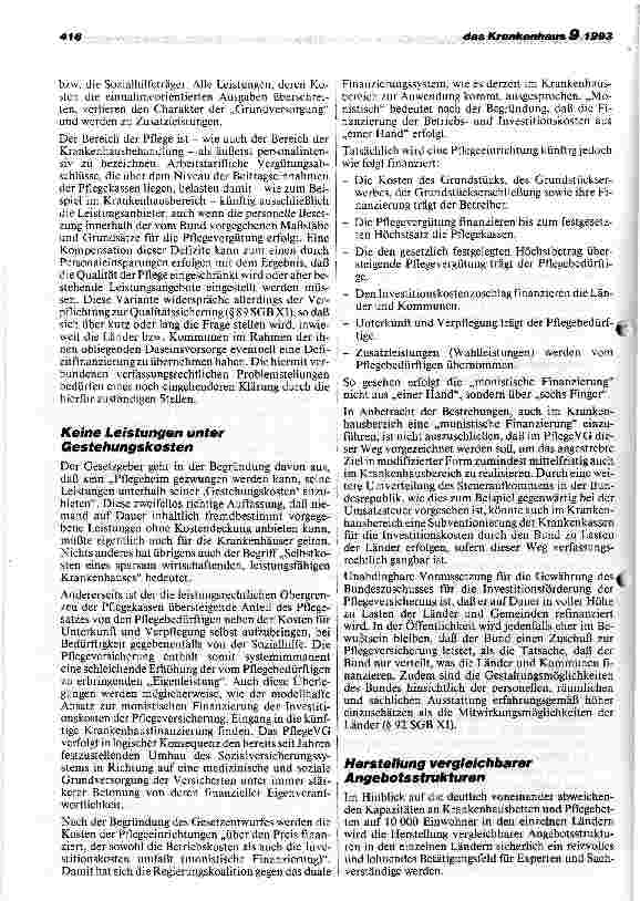 Vorschauseite 3: Finanzierung der Pflegeversicherung - ein Modell für die künftige Kran kenhausfinanzierung?