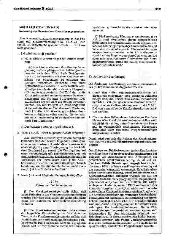 Vorschauseite 6: Finanzierung der Pflegeversicherung - ein Modell für die künftige Kran kenhausfinanzierung?